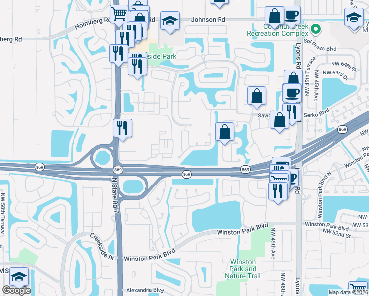 map of restaurants, bars, coffee shops, grocery stores, and more near 5832 Eagle Cay Terrace in Coconut Creek