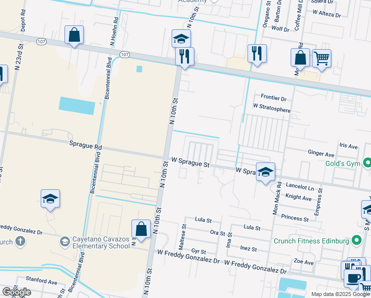 map of restaurants, bars, coffee shops, grocery stores, and more near 4221 West La Guardia Lane in Edinburg