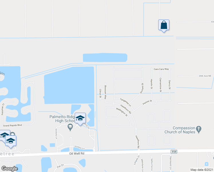 map of restaurants, bars, coffee shops, grocery stores, and more near 2760 Blossom Way in Naples