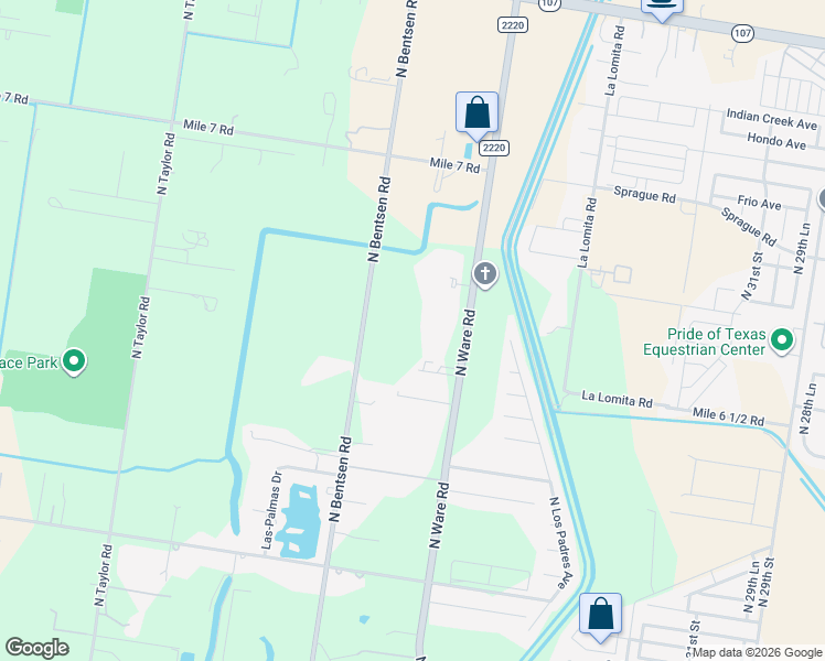 map of restaurants, bars, coffee shops, grocery stores, and more near 10501 North Ware Road in McAllen