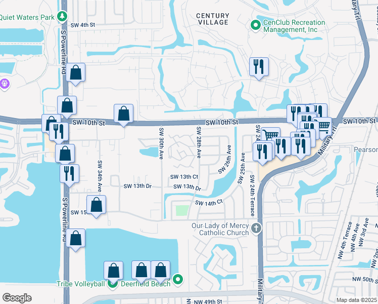 map of restaurants, bars, coffee shops, grocery stores, and more near 2801 Waterford Drive South in Deerfield Beach