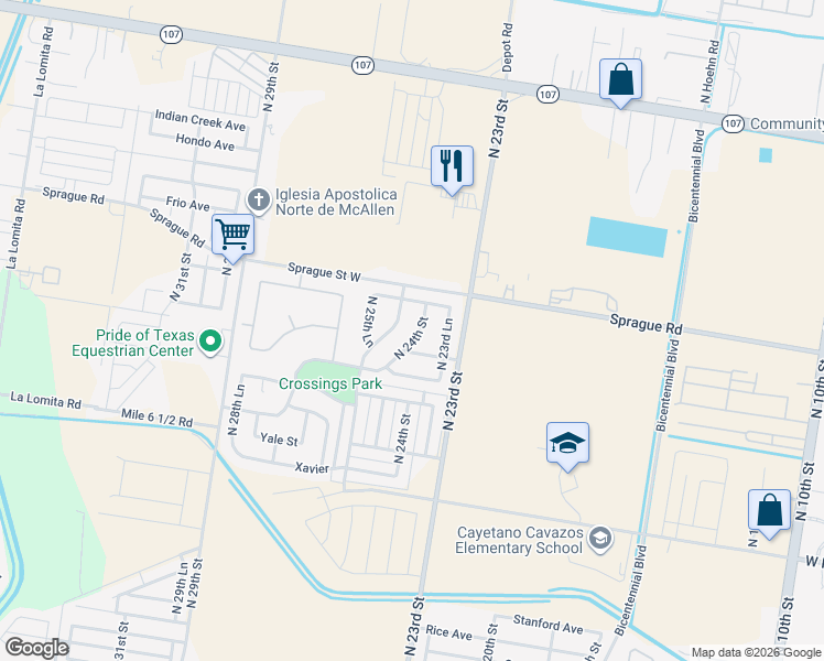 map of restaurants, bars, coffee shops, grocery stores, and more near 10709 North 24th Street in McAllen