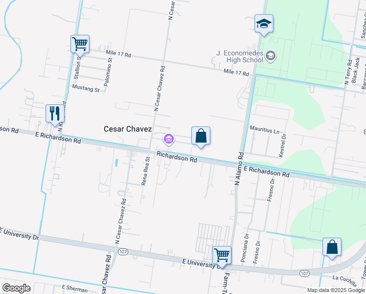 map of restaurants, bars, coffee shops, grocery stores, and more near 4503 East Richardson Road in Edinburg