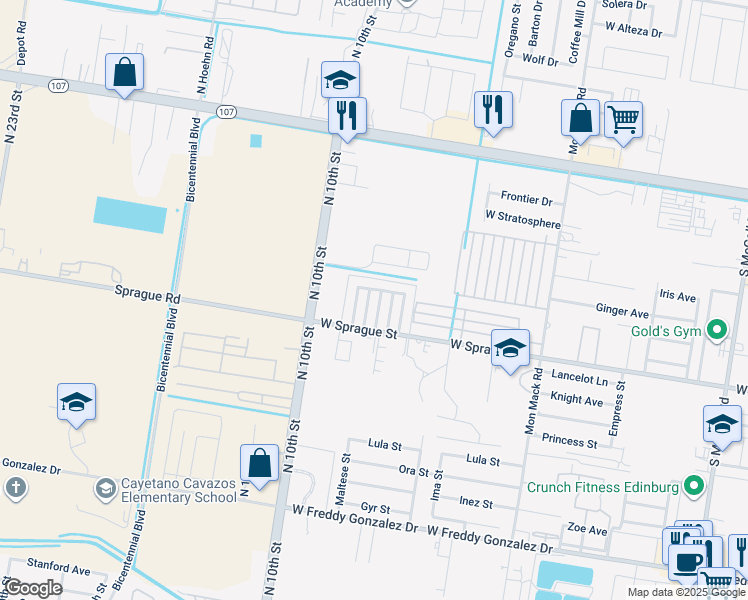 map of restaurants, bars, coffee shops, grocery stores, and more near 4221 West La Guardia Lane in Edinburg