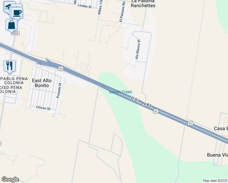 map of restaurants, bars, coffee shops, grocery stores, and more near 7439 U.S. 83 in Rio Grande City