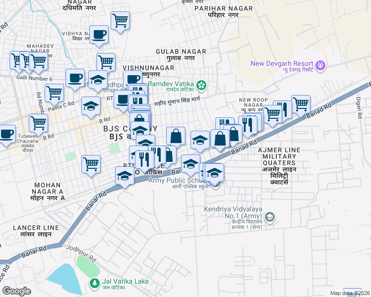 map of restaurants, bars, coffee shops, grocery stores, and more near in Jodhpur