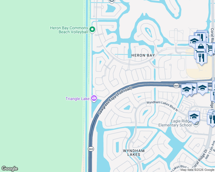 map of restaurants, bars, coffee shops, grocery stores, and more near 5711 Northwest 125th Avenue in Coral Springs