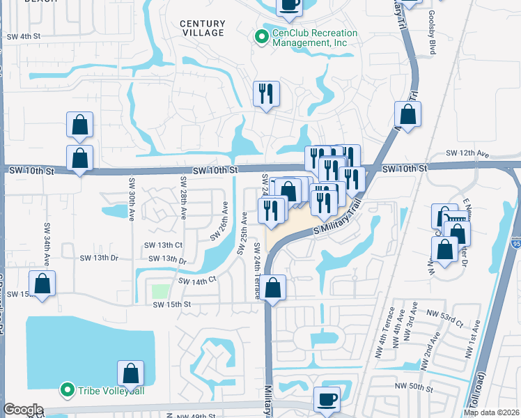 map of restaurants, bars, coffee shops, grocery stores, and more near 1148 Southwest 24th Terrace in Deerfield Beach