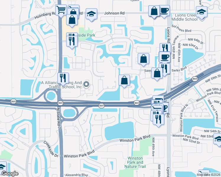 map of restaurants, bars, coffee shops, grocery stores, and more near 5209 Eagle Cay Manor in Coconut Creek