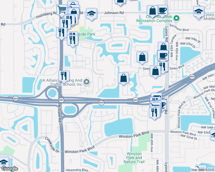 map of restaurants, bars, coffee shops, grocery stores, and more near 5832 Eagle Cay Terrace in Coconut Creek