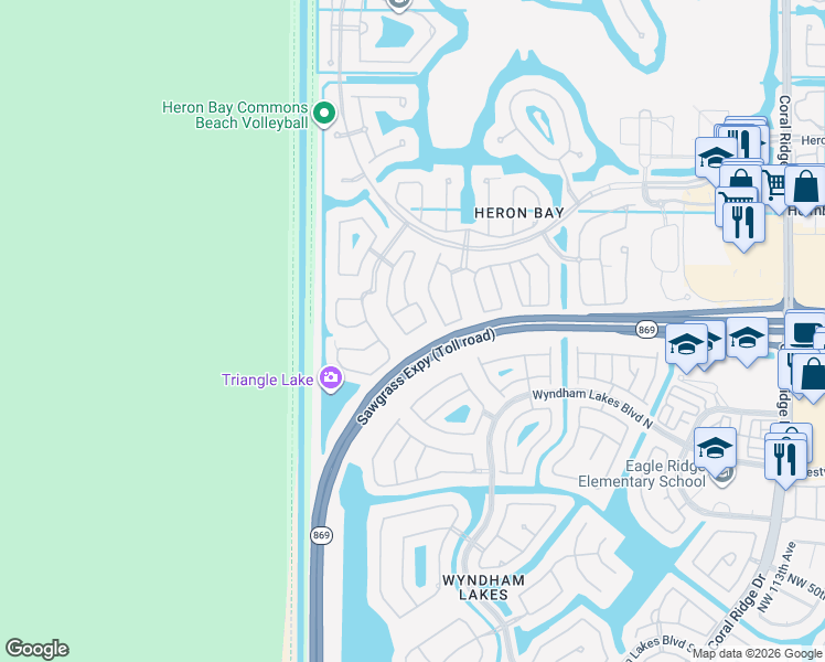 map of restaurants, bars, coffee shops, grocery stores, and more near 12441 Northwest 57th Street in Tamarac