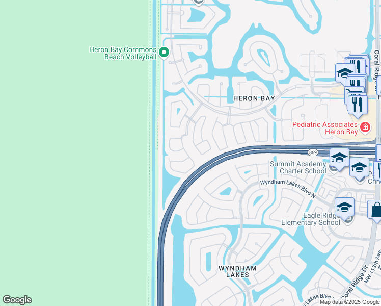 map of restaurants, bars, coffee shops, grocery stores, and more near 5711 Northwest 125th Avenue in Coral Springs