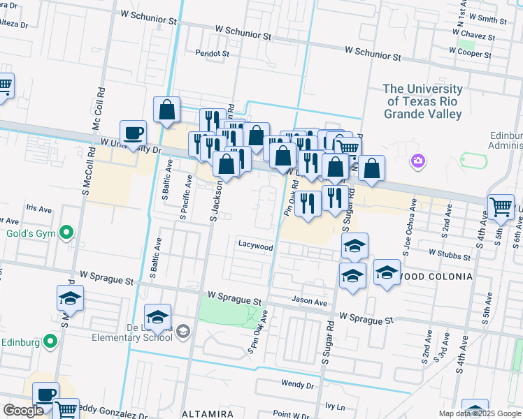 map of restaurants, bars, coffee shops, grocery stores, and more near 606 Gastel Circle in Edinburg