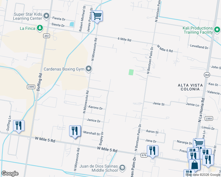 map of restaurants, bars, coffee shops, grocery stores, and more near 6813 Bagley Drive in Mission