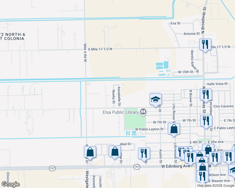 map of restaurants, bars, coffee shops, grocery stores, and more near 928 Noelia Street in Edcouch