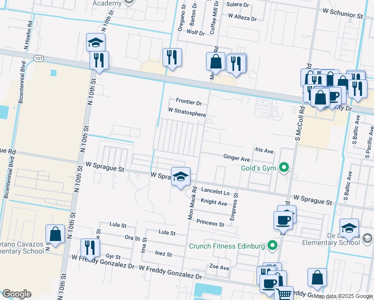 map of restaurants, bars, coffee shops, grocery stores, and more near 512 Newport Avenue in Edinburg
