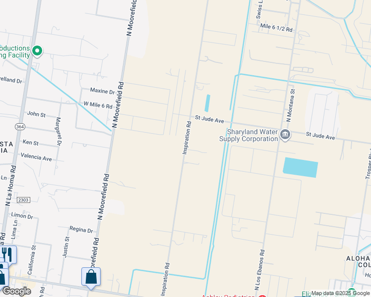 map of restaurants, bars, coffee shops, grocery stores, and more near 1503 North Inspiration Road in Mission