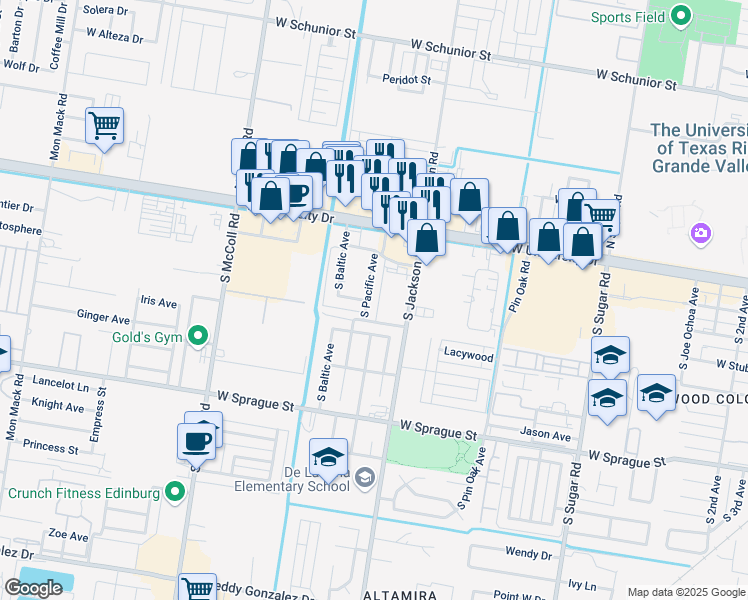 map of restaurants, bars, coffee shops, grocery stores, and more near 318 Pacific Avenue in Edinburg