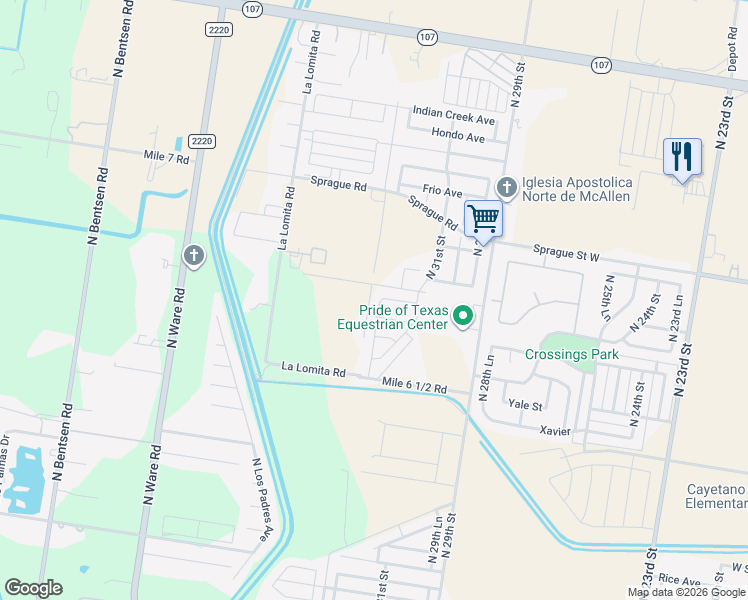 map of restaurants, bars, coffee shops, grocery stores, and more near 10419 North 32nd Lane in McAllen