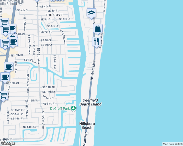 map of restaurants, bars, coffee shops, grocery stores, and more near 1221 Hillsboro Mile in Hillsboro Beach