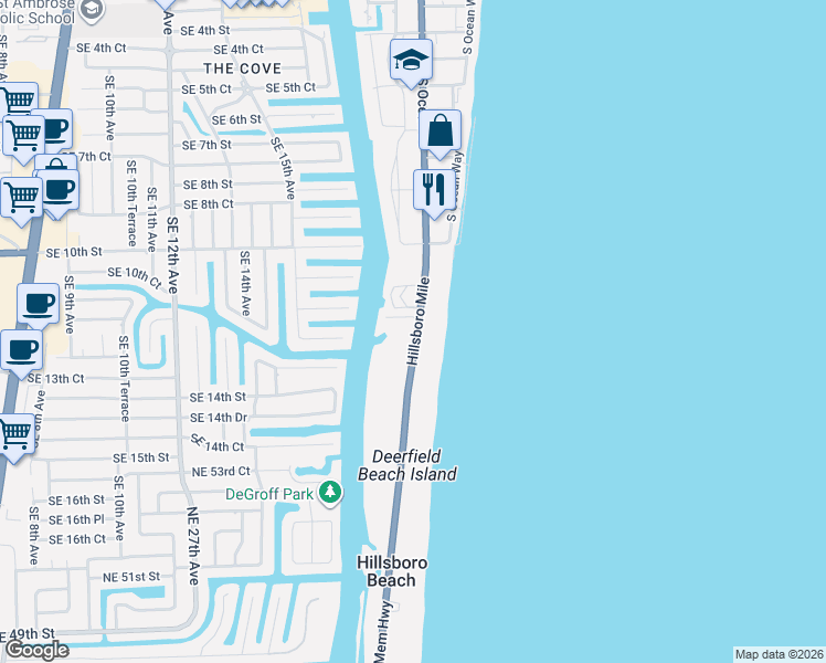 map of restaurants, bars, coffee shops, grocery stores, and more near 1221 Florida A1A in Hillsboro Beach