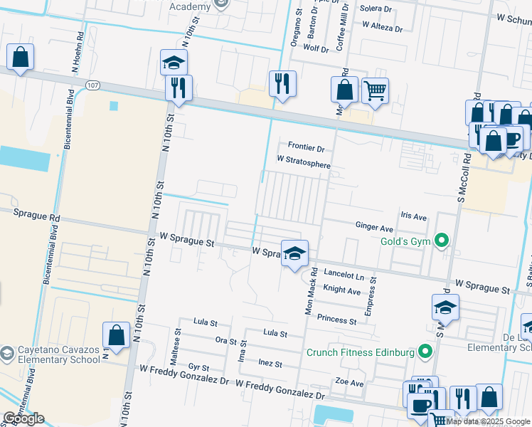 map of restaurants, bars, coffee shops, grocery stores, and more near 513 Teague Avenue in Edinburg