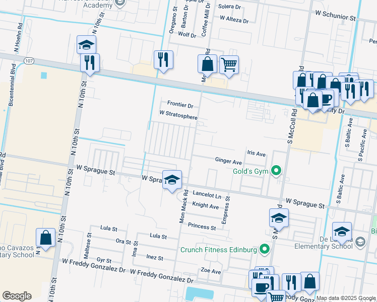 map of restaurants, bars, coffee shops, grocery stores, and more near 410 Newport Avenue in Edinburg