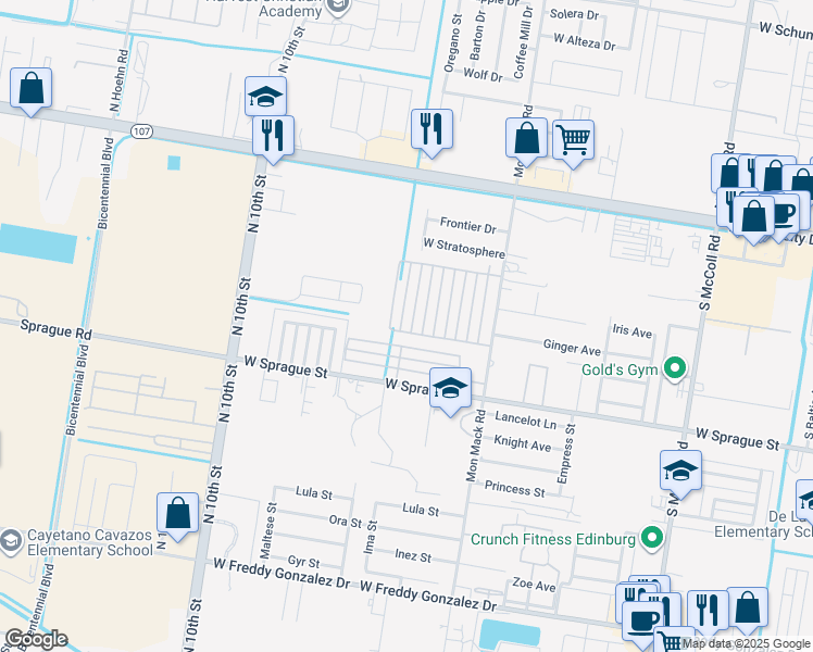 map of restaurants, bars, coffee shops, grocery stores, and more near 517 Teague Avenue in Edinburg