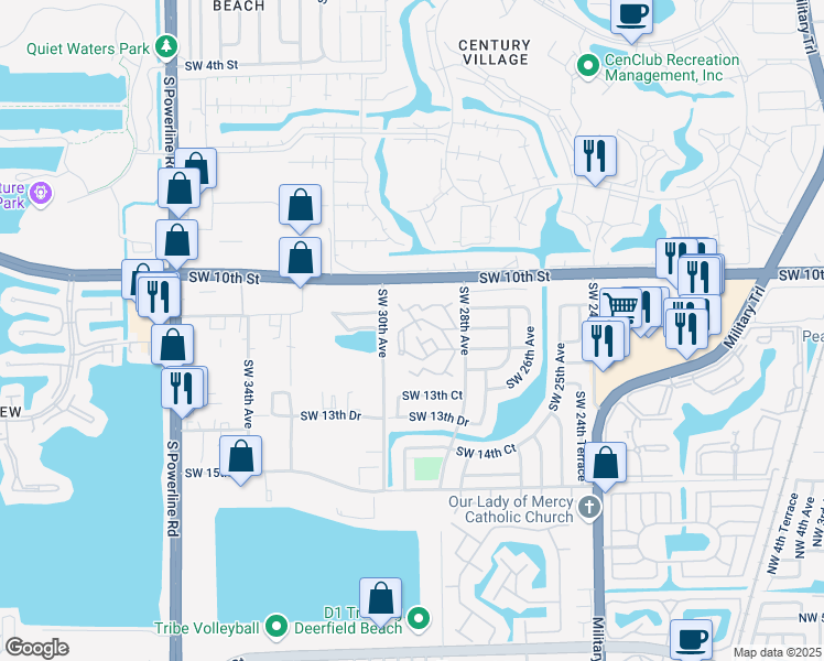 map of restaurants, bars, coffee shops, grocery stores, and more near 2946 Waterford Drive North in Deerfield Beach
