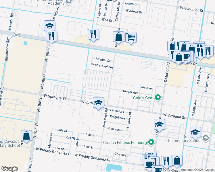 map of restaurants, bars, coffee shops, grocery stores, and more near 512 Newport Avenue in Edinburg