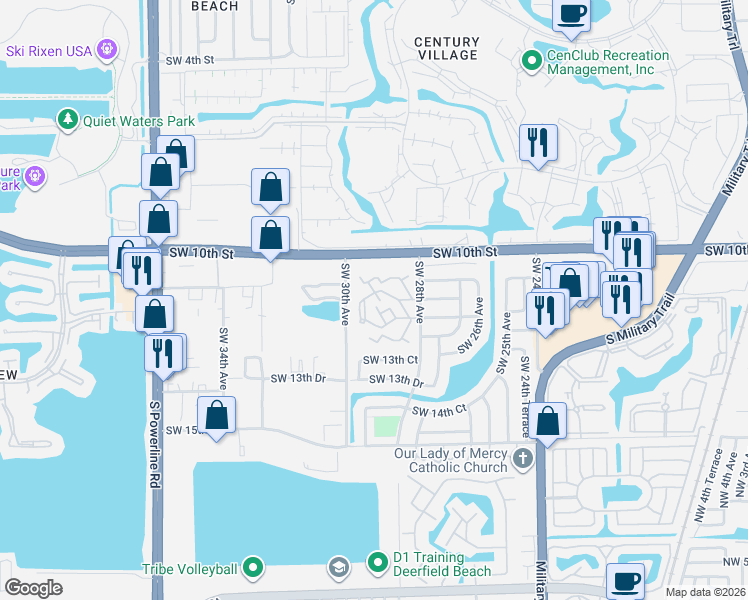 map of restaurants, bars, coffee shops, grocery stores, and more near 2946 Waterford Drive North in Deerfield Beach