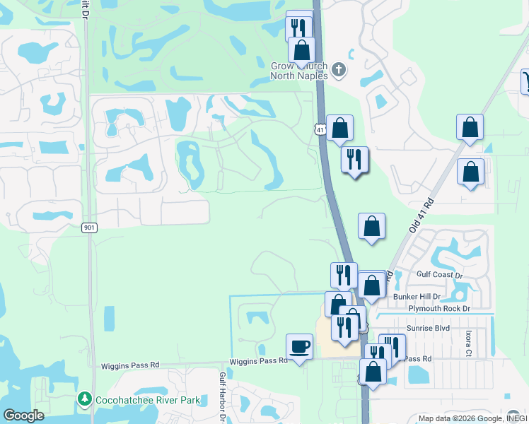 map of restaurants, bars, coffee shops, grocery stores, and more near 14501-14565 Red Fox Run in Naples