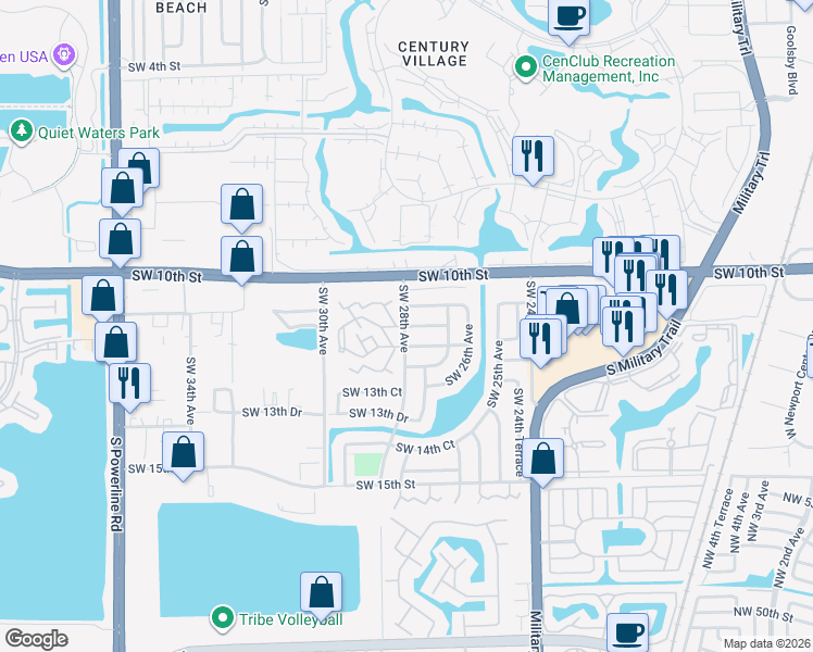 map of restaurants, bars, coffee shops, grocery stores, and more near 2937 Southwest 11th Place in Deerfield Beach