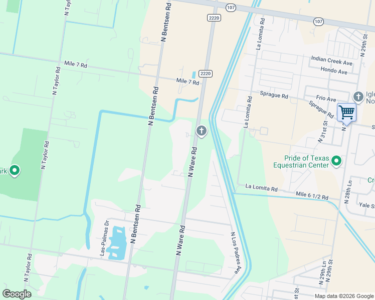map of restaurants, bars, coffee shops, grocery stores, and more near 10501 Ware Road in McAllen
