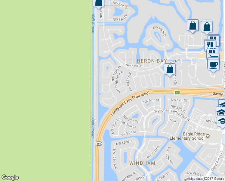 map of restaurants, bars, coffee shops, grocery stores, and more near 5711 Northwest 125th Avenue in Coral Springs