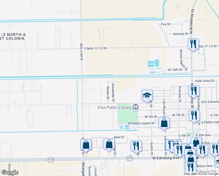 map of restaurants, bars, coffee shops, grocery stores, and more near 928 Noelia Street in Edcouch