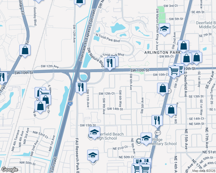 map of restaurants, bars, coffee shops, grocery stores, and more near 1131 Southwest 8th Avenue in Deerfield Beach