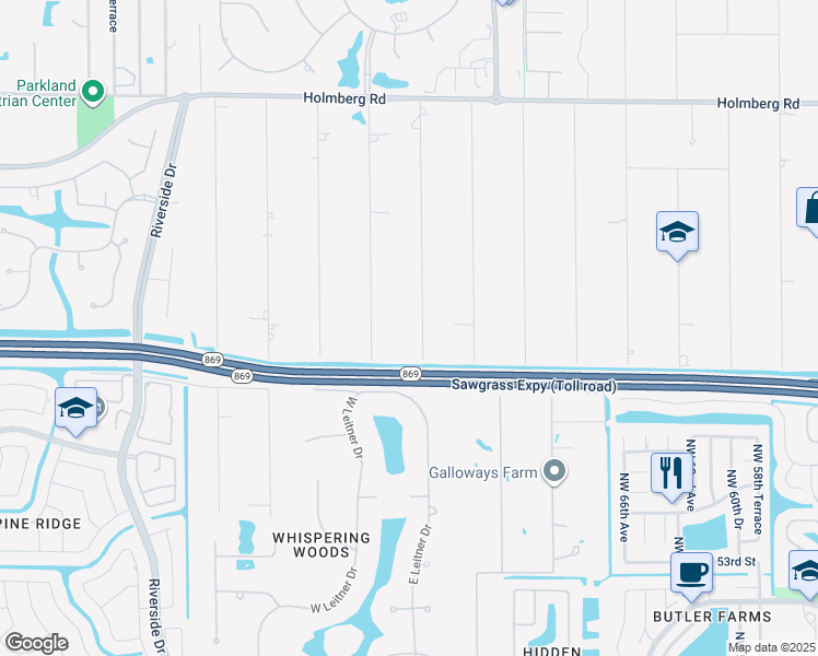 map of restaurants, bars, coffee shops, grocery stores, and more near 5817 Northwest 74th Terrace in Parkland