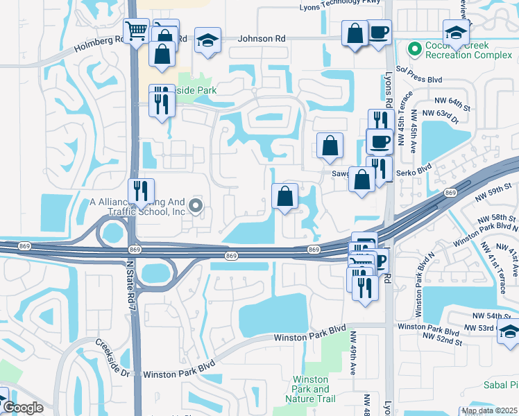 map of restaurants, bars, coffee shops, grocery stores, and more near 5209 Eagle Cay Manor in Coconut Creek