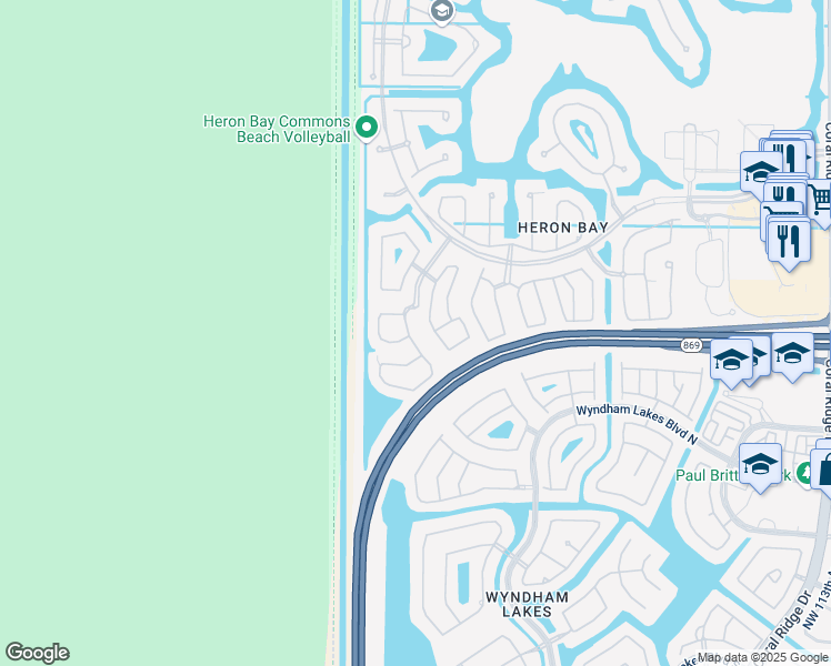 map of restaurants, bars, coffee shops, grocery stores, and more near 5711 Northwest 125th Avenue in Coral Springs