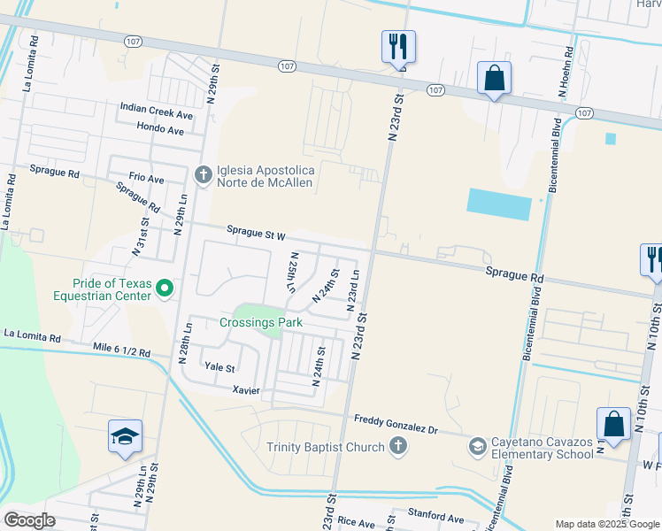 map of restaurants, bars, coffee shops, grocery stores, and more near 10709 North 24th Street in McAllen