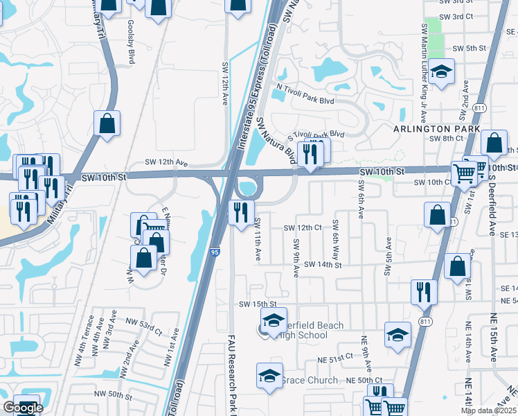 map of restaurants, bars, coffee shops, grocery stores, and more near 1071 Southwest 11th Court in Deerfield Beach