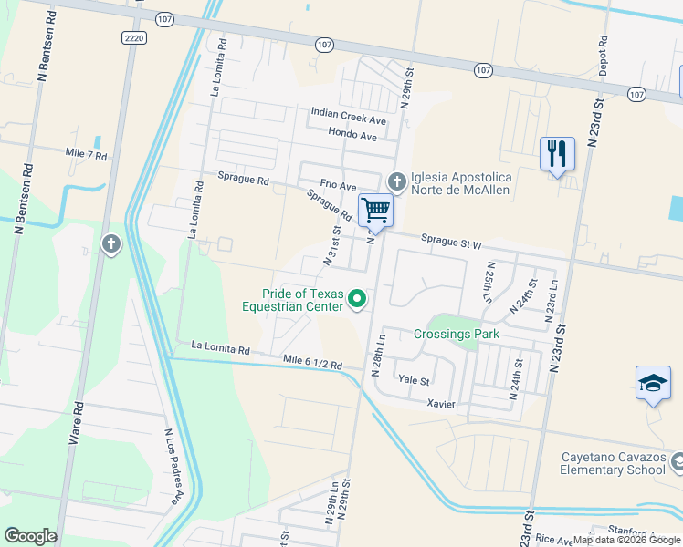 map of restaurants, bars, coffee shops, grocery stores, and more near 3005 Colorado Avenue in McAllen