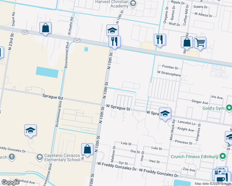map of restaurants, bars, coffee shops, grocery stores, and more near 4221 West La Guardia Lane in Edinburg