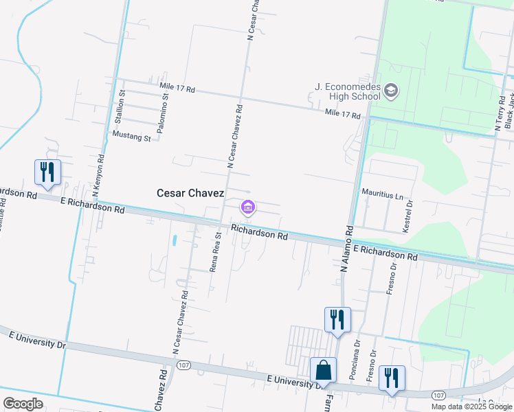 map of restaurants, bars, coffee shops, grocery stores, and more near 4503 East Richardson Road in Edinburg