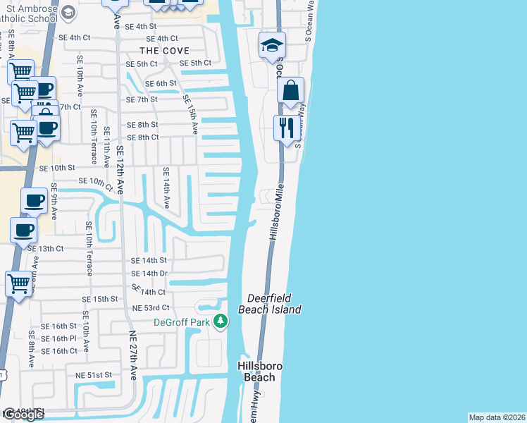map of restaurants, bars, coffee shops, grocery stores, and more near 1221 Hillsboro Mile in Hillsboro Beach