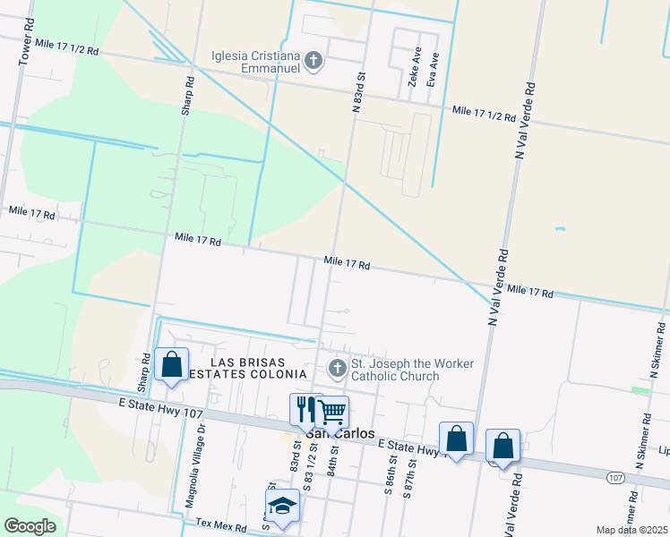 map of restaurants, bars, coffee shops, grocery stores, and more near 8318 East Mile 17 North in Edinburg
