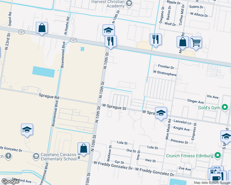 map of restaurants, bars, coffee shops, grocery stores, and more near 4221 West La Guardia Lane in Edinburg