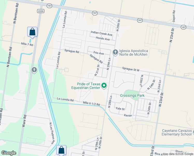 map of restaurants, bars, coffee shops, grocery stores, and more near 3005 Colorado Avenue in McAllen