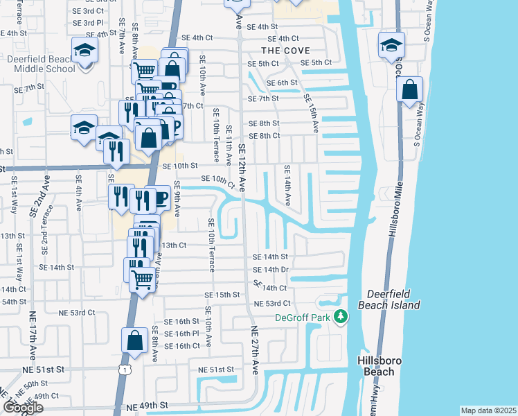 map of restaurants, bars, coffee shops, grocery stores, and more near 1200 Southeast 12th Terrace in Deerfield Beach